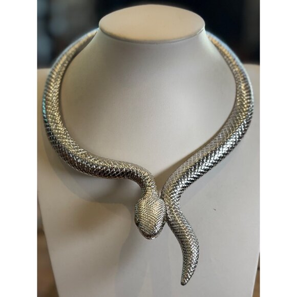 Silver Snake Necklace Choker Collar Style - Picture 9 of 10